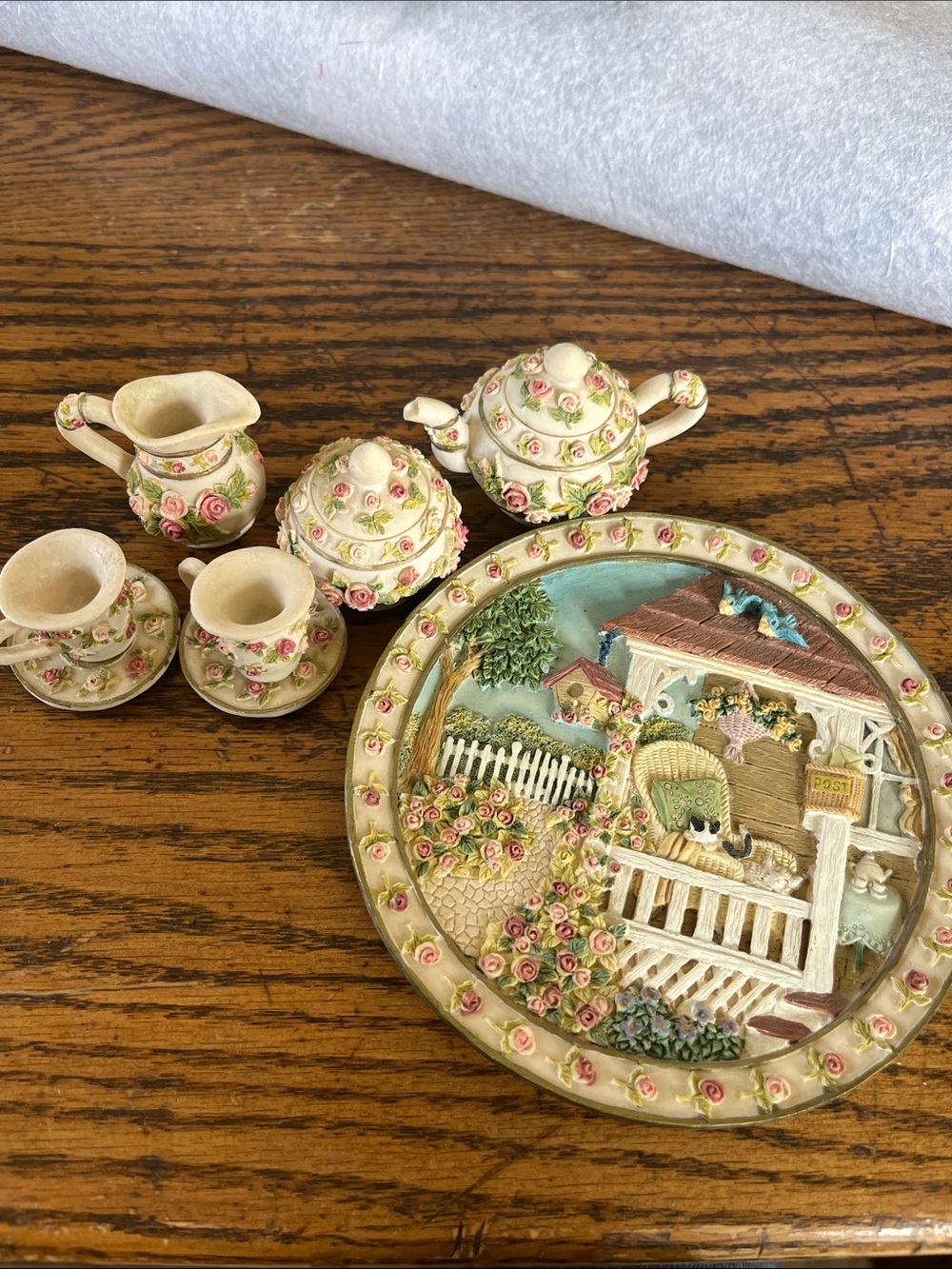 Popular imports Miniature Floral Tea Set with Decorative Plate - Pink Roses